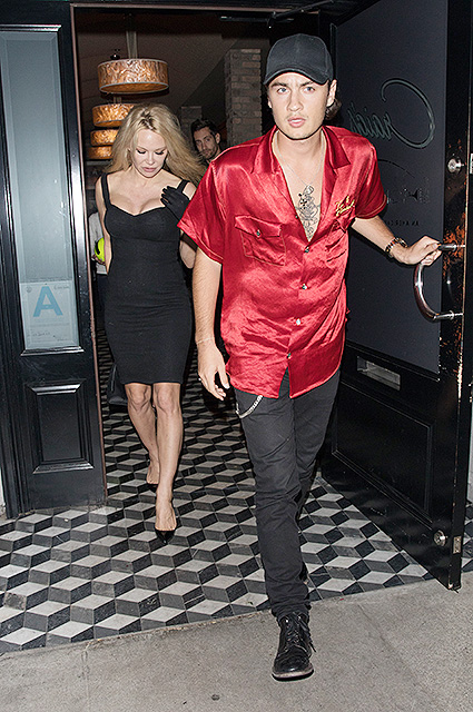 Pamela Anderson and her son Brandon Thomas Lee are both spotted leaving Craig's restaurant in West Hollywood