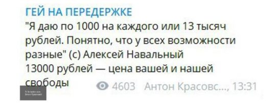 Любитель элитных отпусков Навальный «пожертвовал» арестованным из-за него активистам по тысяче рублей